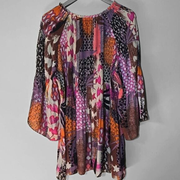 Boho Patchwork Pleated Top Size 3X Festival Cottagecore - Picture 2 of 15